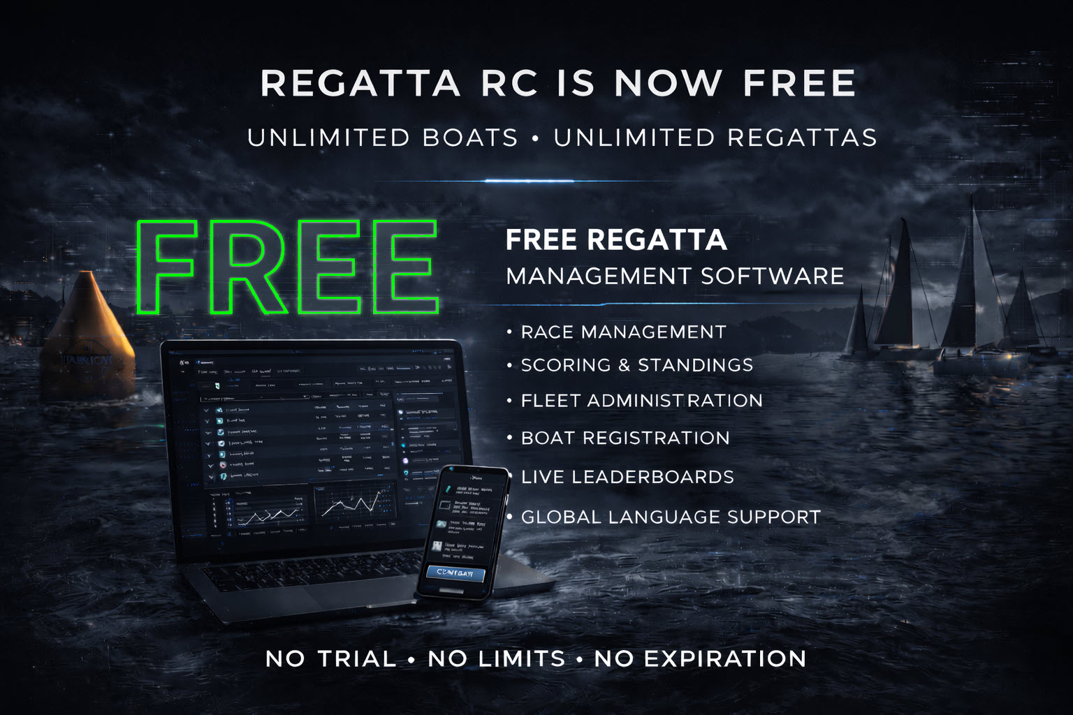 Regatta RC is Free for Clubs and Organizing Authorities